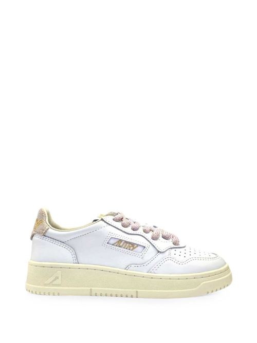 Sneakers donna Autry Medalist Low bianche e rosa con dettagli lurex AUTRY | AULWSW04