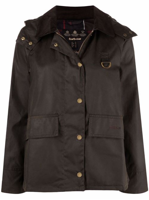 Giacca corta Barbour Avon da donna verde oliva in cotone cerato con cappuccio removibile BARBOUR | LWX1081OL71