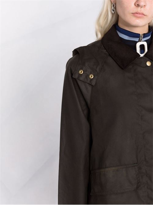Giacca corta Barbour Avon da donna verde oliva in cotone cerato con cappuccio removibile BARBOUR | LWX1081OL71