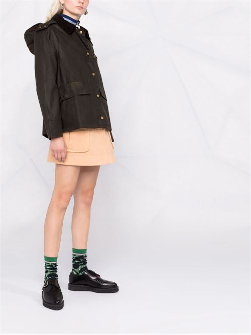 Giacca corta Barbour Avon da donna verde oliva in cotone cerato con cappuccio removibile BARBOUR | LWX1081OL71