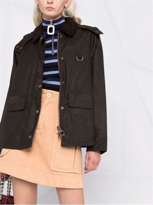 Giacca corta Barbour Avon da donna verde oliva in cotone cerato con cappuccio removibile BARBOUR | LWX1081OL71
