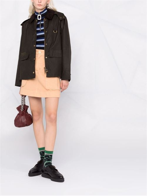 Giacca corta Barbour Avon da donna verde oliva in cotone cerato con cappuccio removibile BARBOUR | LWX1081OL71
