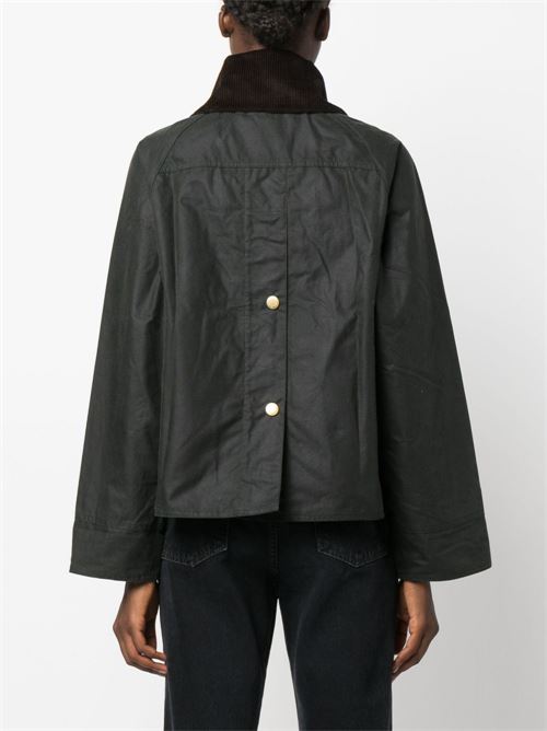 Giacca corta Barbour Catton da donna verde salvia in cotone cerato con maxi colletto BARBOUR | LWX1333SG51