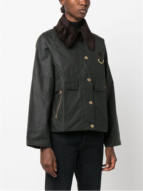 Giacca corta Barbour Catton da donna verde salvia in cotone cerato con maxi colletto BARBOUR | LWX1333SG51