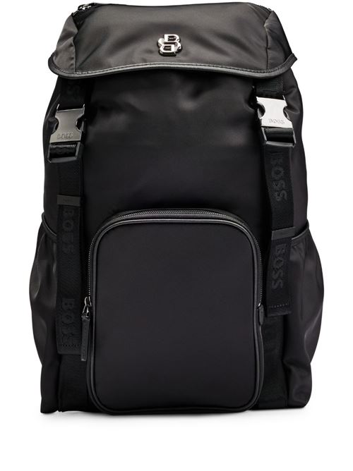 Zaino uomo BOSS nero in twill con patta e monogramma Double B BOSS | 50516809001