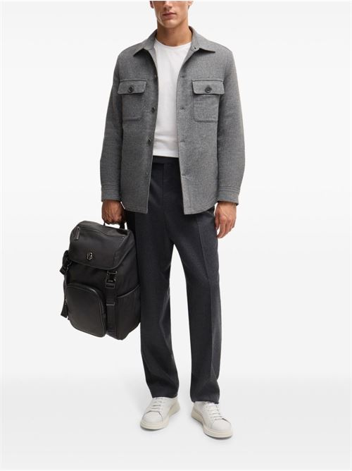 Zaino uomo BOSS nero in twill con patta e monogramma Double B BOSS | 50516809001