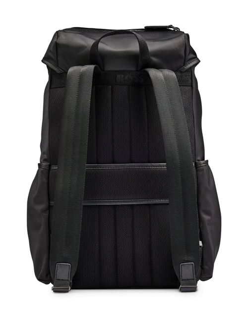 Zaino uomo BOSS nero in twill con patta e monogramma Double B BOSS | 50516809001
