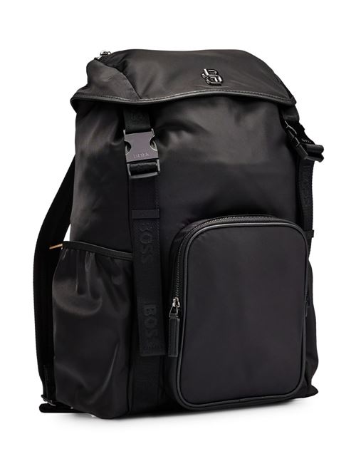 Zaino uomo BOSS nero in twill con patta e monogramma Double B BOSS | 50516809001