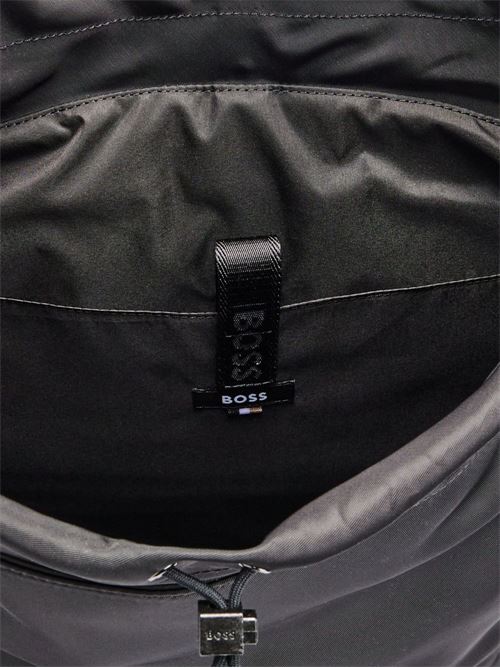 Zaino uomo BOSS nero in twill con patta e monogramma Double B BOSS | 50516809001