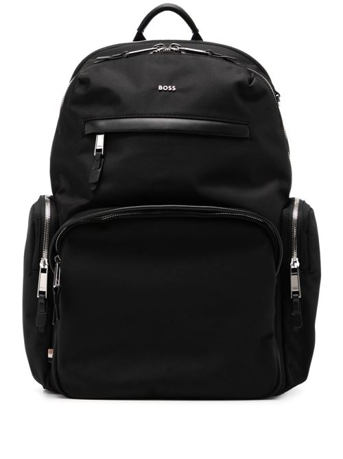 Zaino uomo BOSS nero multi tasche con dettagli in pelle BOSS | 50536485001