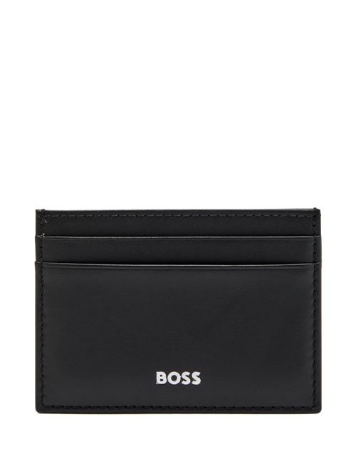Portacarte uomo BOSS nero in pelle con logo BOSS | 50546166001