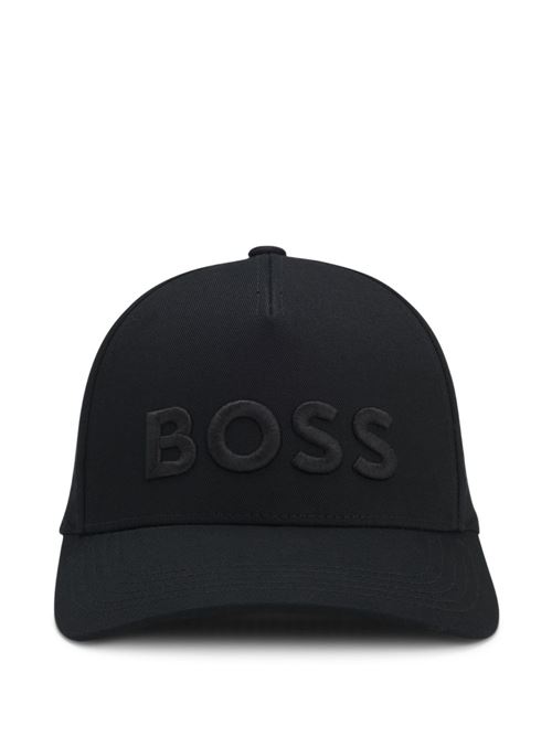 Cappello uomo BOSS nero in cotone con maxi logo ricamato BOSS | 50556418001
