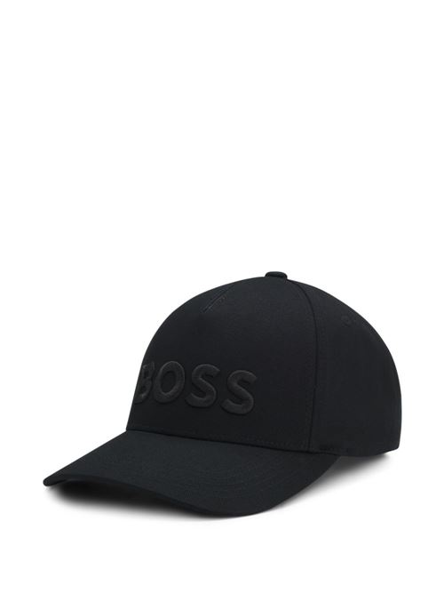 Cappello uomo BOSS nero in cotone con maxi logo ricamato BOSS | 50556418001