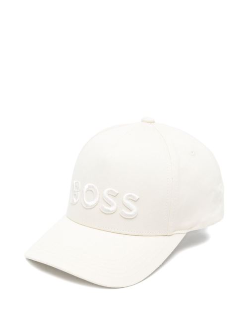 Cappello uomo BOSS panna in cotone con maxi logo ricamato BOSS | 50556418131