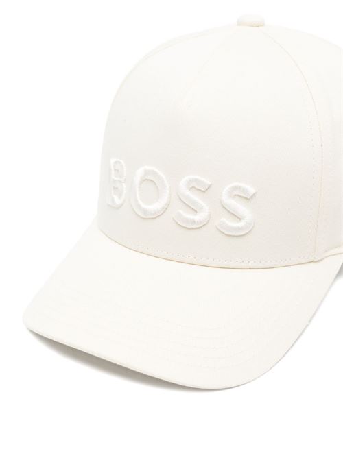 Cappello uomo BOSS panna in cotone con maxi logo ricamato BOSS | 50556418131