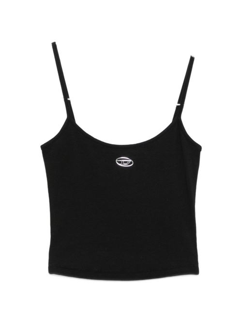 Canotta Diesel T-Hupy-Od da donna nera a costine con logo Oval D metallico DIESEL | A19911OJMBA900
