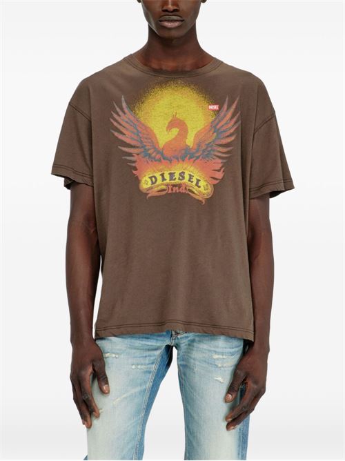 T-shirt uomo Diesel T-Norm-AA1 marrone con stampa Phoenix DIESEL | A222110NJCF97R