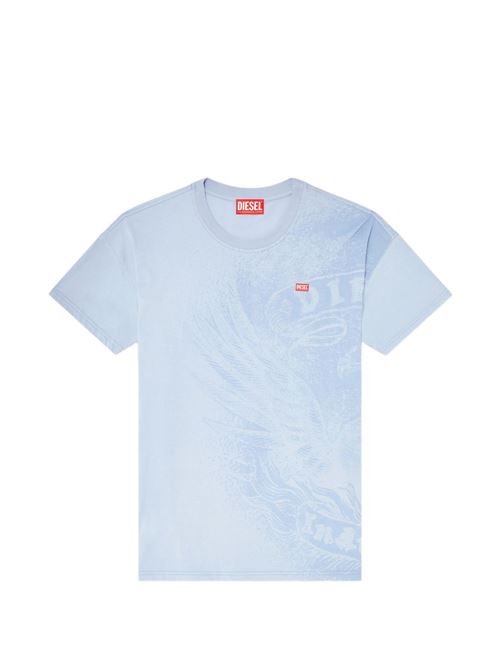 T-shirt uomo Diesel celeste con stampa maxi DIESEL | A222450AGCU85W