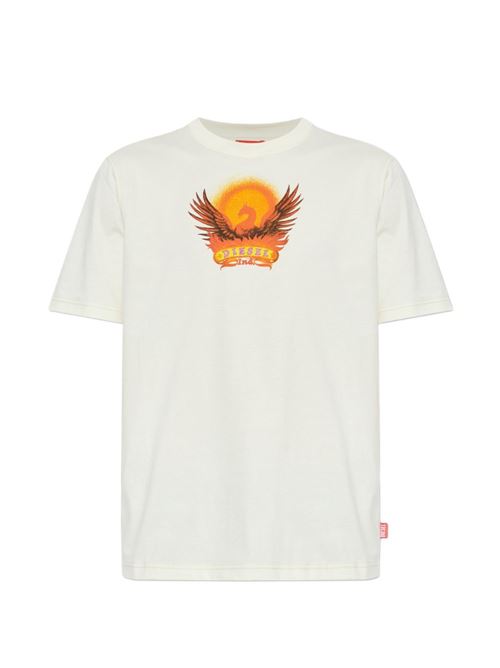 T-shirt uomo Diesel panna con piccola stampa fenice DIESEL | A228320EFBS141A