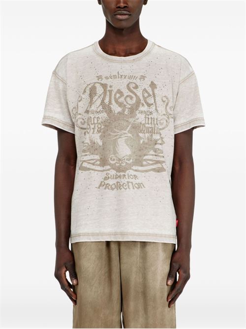 T-shirt uomo Diesel grigia con stampa e borchie DIESEL | A228870PLBQ77FA