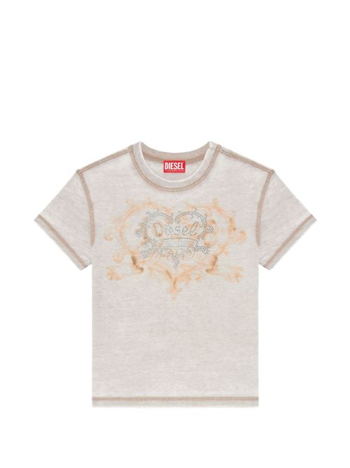 T-shirt donna Diesel T-Ila panna con cuore ricamato e strass DIESEL | A232400PLBQ77F