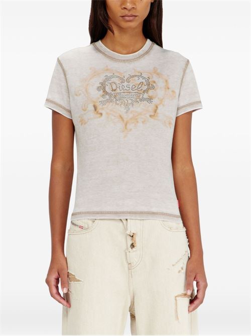 T-shirt donna Diesel T-Ila panna con cuore ricamato e strass DIESEL | A232400PLBQ77F