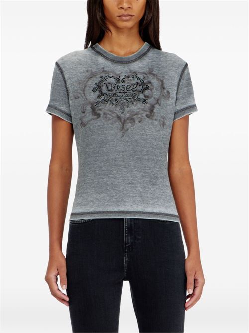 T-shirt donna Diesel grigia con strass DIESEL | A232400PLBQ97W