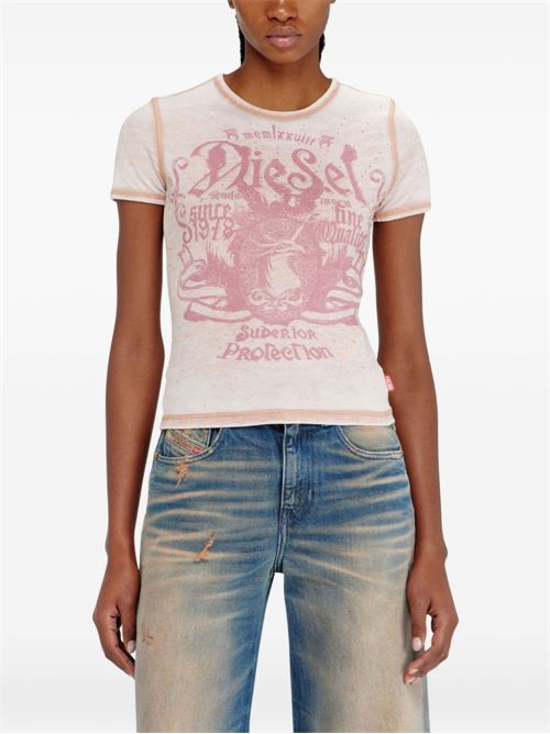 T-shirt donna Diesel rosa con stampa e strass DIESEL | A233290PLBQ7EK
