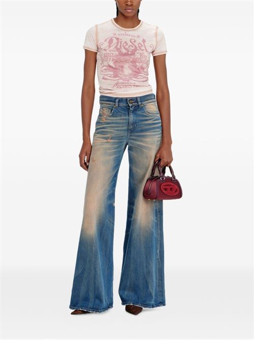 T-shirt donna Diesel rosa con stampa e strass DIESEL | A233290PLBQ7EK