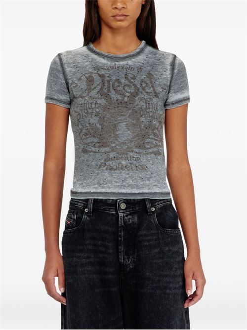 T-shirt donna Diesel T-Uncuties grigia con stampa e strass DIESEL | A233290PLBQ97W