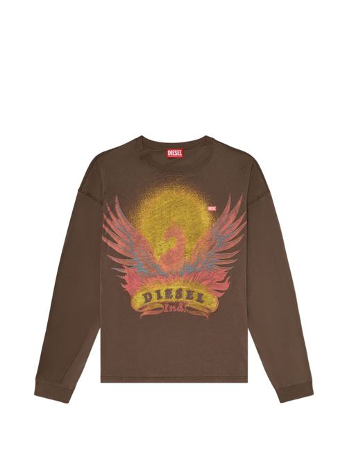 T-shirt uomo Diesel T-Boxt-LS marrone con maxi stampa fenice DIESEL | A234300NJCF97R