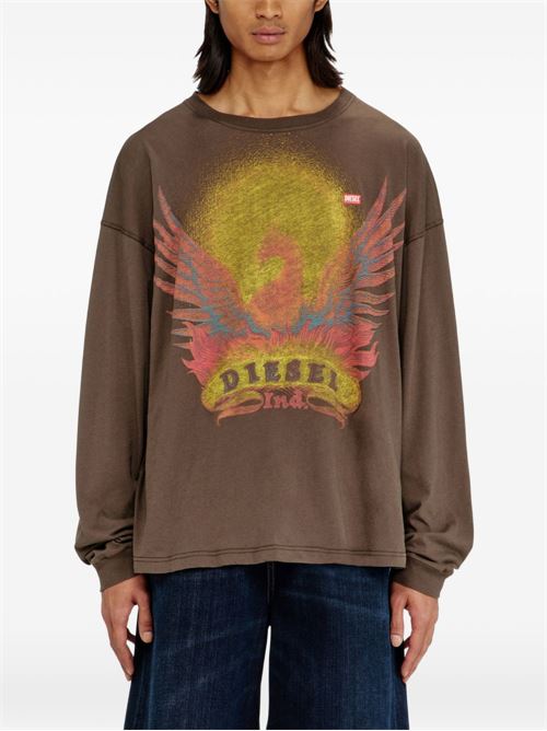T-shirt uomo Diesel T-Boxt-LS marrone con maxi stampa fenice DIESEL | A234300NJCF97R