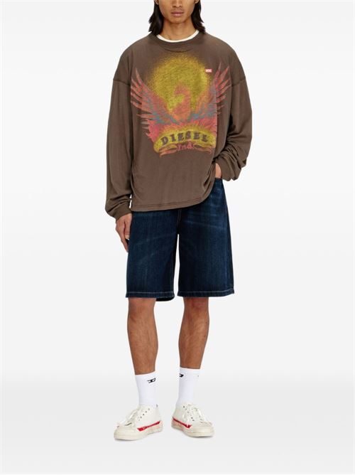 T-shirt uomo Diesel T-Boxt-LS marrone con maxi stampa fenice DIESEL | A234300NJCF97R