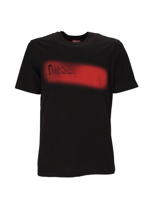 T-shirt uomo Diesel nera con stampa sfumata rossa DIESEL | A251210QIAM9XX