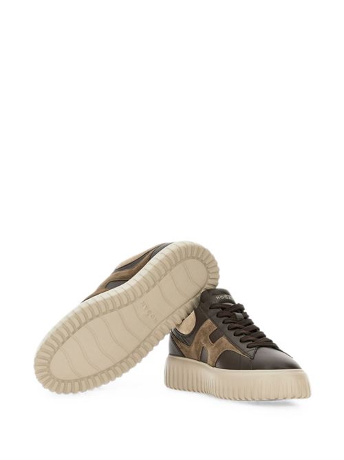 Sneakers uomo Hogan H-Stripes marroni e beige in pelle e suede HOGAN | HXM6450FE91N1M760Y.