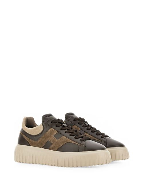Sneakers uomo Hogan H-Stripes marroni e beige in pelle e suede HOGAN | HXM6450FE91N1M760Y.