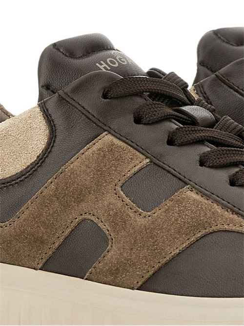 Sneakers uomo Hogan H-Stripes marroni e beige in pelle e suede HOGAN | HXM6450FE91N1M760Y.