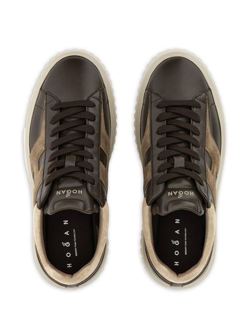 Sneakers uomo Hogan H-Stripes marroni e beige in pelle e suede HOGAN | HXM6450FE91N1M760Y.