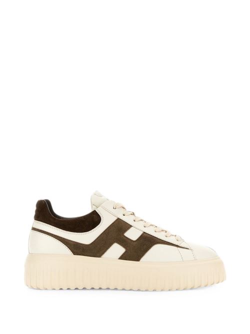 Sneakers uomo Hogan H-Stripes panna e marrone in pelle e suede HOGAN | HXM6450FE91N1M762F.