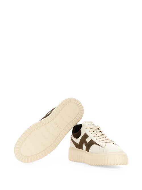 Sneakers uomo Hogan H-Stripes panna e marrone in pelle e suede HOGAN | HXM6450FE91N1M762F.