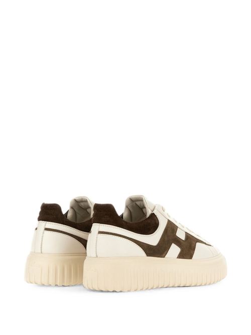Sneakers uomo Hogan H-Stripes panna e marrone in pelle e suede HOGAN | HXM6450FE91N1M762F.