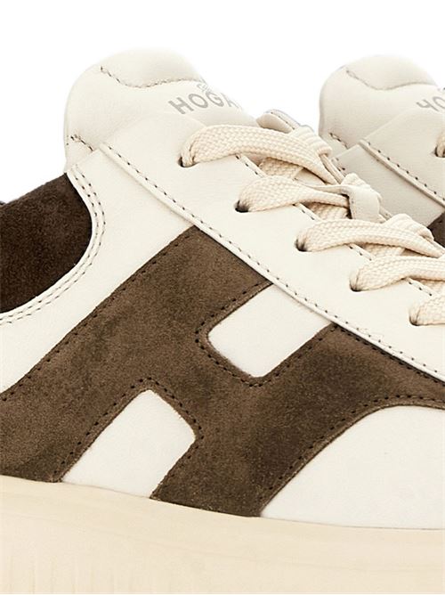 Sneakers uomo Hogan H-Stripes panna e marrone in pelle e suede HOGAN | HXM6450FE91N1M762F.