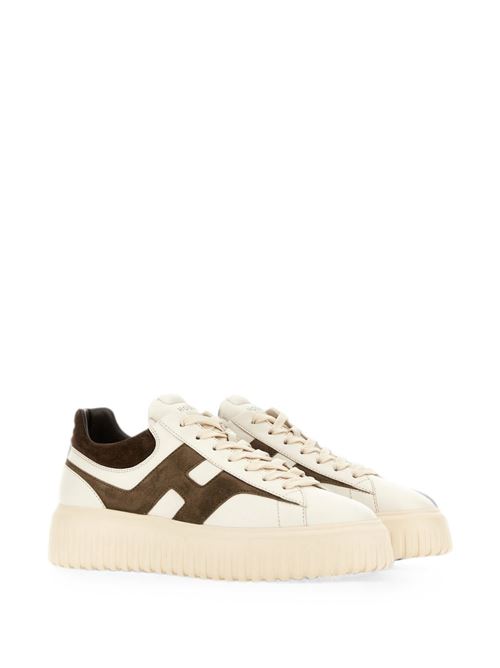 Sneakers uomo Hogan H-Stripes panna e marrone in pelle e suede HOGAN | HXM6450FE91N1M762F.