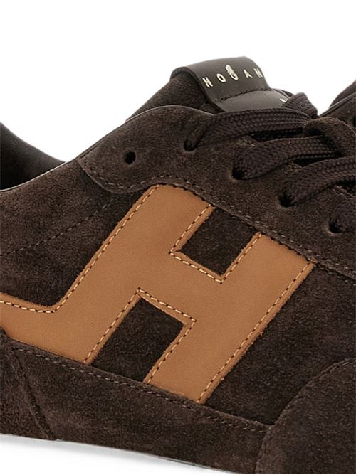 Sneakers uomo Hogan New Olympia marroni e beige in crosta HOGAN | HXM6990GA00UHO0FDK.
