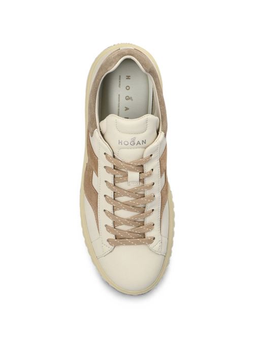Sneakers donna Hogan H-Stripes panna e beige in pelle e suede HOGAN | HXW6450FE91N1M0R16.