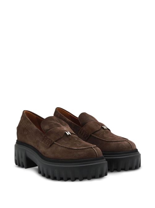 Mocassino donna Hogan H-Stripes marrone e nero in crosta HOGAN | HXW7000FV50BYES610.