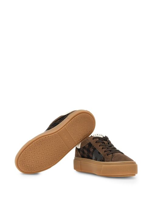 Sneakers donna Hogan New Cassetta marroni e panna pied de poule HOGAN | HXW7050GB0BVI50R2F.