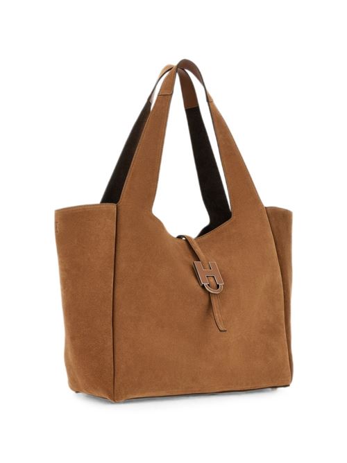 Borsa donna Hogan shopping grande cognac in crosta con fibbia H HOGAN | KBW01XA1300UGM96RG.