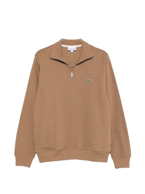 Felpa Lacoste da uomo marrone in cotone interlock con collo alto e zip LACOSTE | SH1927SIX
