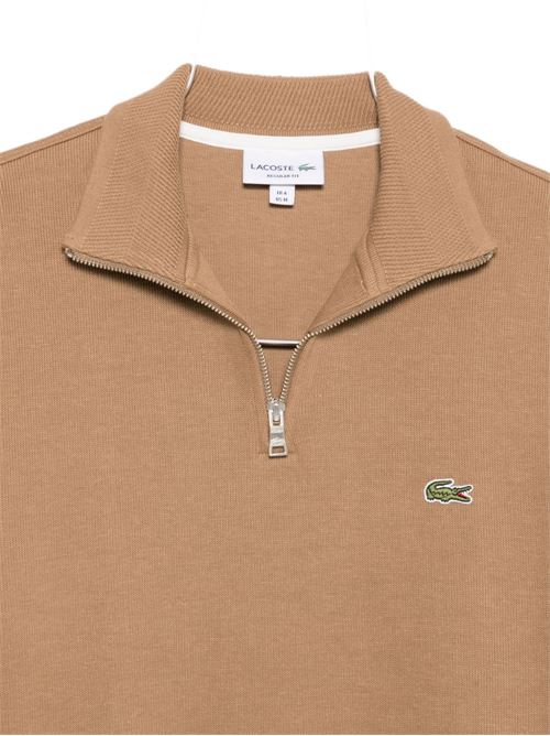 Felpa Lacoste da uomo marrone in cotone interlock con collo alto e zip LACOSTE | SH1927SIX